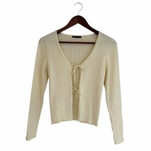 Nikkak butter yellow tie front cardigan size small Y2K 90s boho whimsy cottage